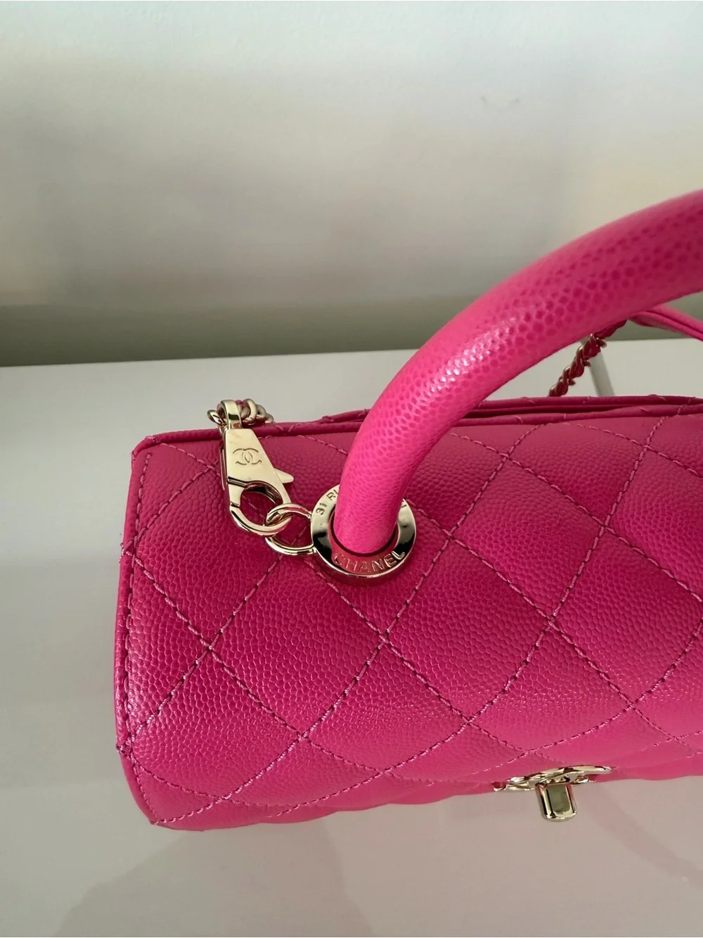 Chanel Pink Quilted Top Handle Flap Bag